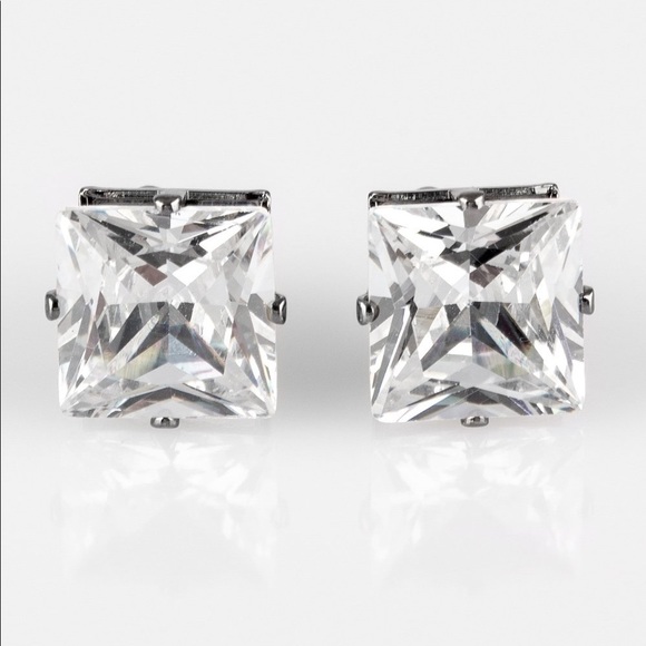 Princess Style Cut Gem Earrings NWT - Post Fitting - Gunmetal Frame